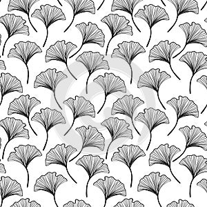 Seamless floral pattern with ginkgo biloba leaves. Art flowers on color background. Decorative sceleton leaf. Vector