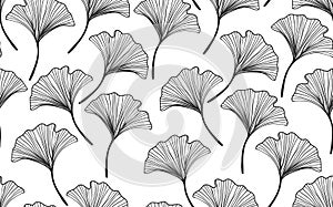 Seamless floral pattern with ginkgo biloba leaves. Art flowers on color background. Decorative sceleton leaf. Vector