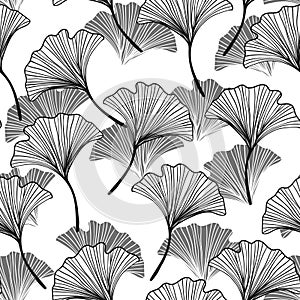 Seamless floral pattern with ginkgo biloba leaves. Art flowers on color background. Decorative sceleton leaf. Vector