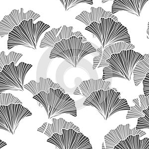 Seamless floral pattern with ginkgo biloba leaves. Art flowers on color background. Decorative sceleton leaf. Vector