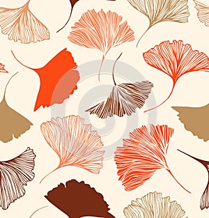Seamless floral pattern with Ginkgo leaves. Vector graphic background.