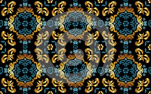 Seamless Floral Pattern in Gold and Blue Tint