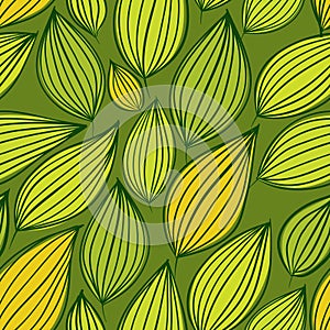 Seamless floral pattern, green leaves background