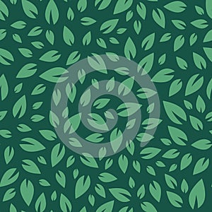 Seamless floral pattern. Green leaves texture on dark green background