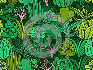 Seamless floral pattern. Illustration of twigs, leaves, berries.