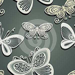 Seamless Floral Pattern with Insects (Vector)