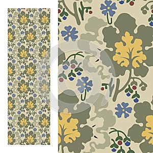 Seamless floral pattern leaves, flower, brach in the eclectic style of the late 19th century