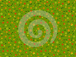 Seamless floral pattern with leaves on green background