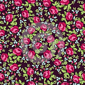 Seamless floral pattern with little red roses photo