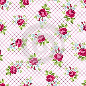Seamless floral pattern with little red roses photo