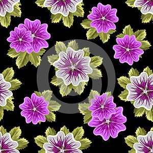 Seamless floral pattern with mallows