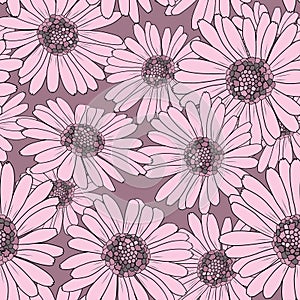 Seamless floral pattern in pastel colors. Purple flowers.