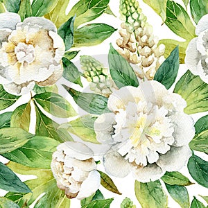 Seamless floral pattern with peonies