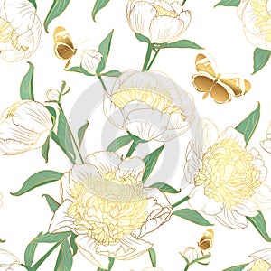 Seamless floral pattern with peony. Vector illustration.