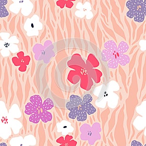 Seamless floral pattern. Pink summer, spring background. Perfect for fabric design, wallpaper, apparel. Vector illustration