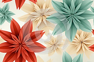 seamless floral pattern with red blue and green flowers on a beige background