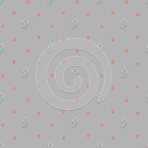 Seamless Floral Pattern with Red and Gray Small Decorative Design Elements