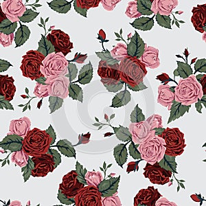 Seamless floral pattern with red and pink roses