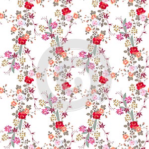 Seamless floral pattern with roses, chamomile and cactus flowers