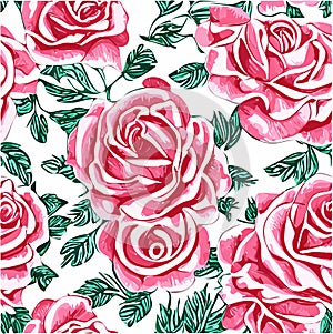 Seamless floral pattern with roses, watercolor. Vector illustration.