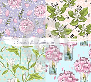 Seamless floral pattern set.