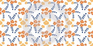 Seamless floral pattern (set) includes cute flowers and leaves