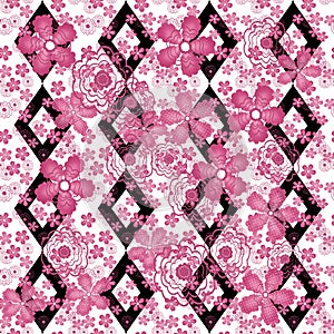 Seamless floral pattern striped background