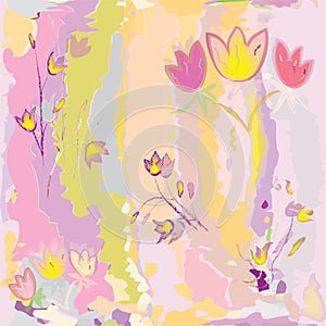 Seamless floral pattern with stylized sketch tulips