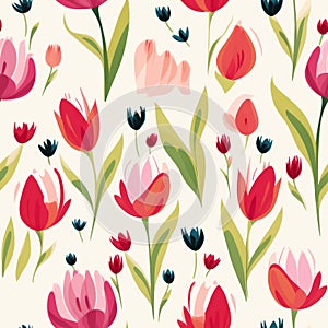 Seamless Floral Pattern Vector With Blue And Pink Tulips photo