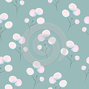 Seamless floral pattern with the watercolor abstract fluff branches