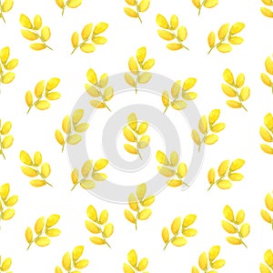 Seamless floral pattern. Watercolor background with yellow spring flowers and branch for textile, wallpapers, wrapping paper