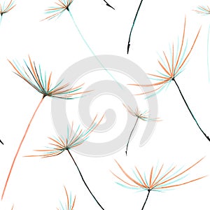 Seamless floral pattern with the watercolor dandelion fuzzies