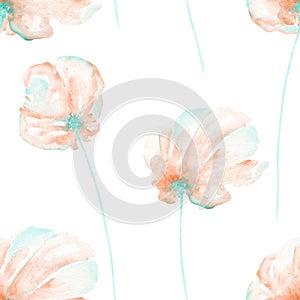 Seamless floral pattern with the watercolor pink and mint air flowers