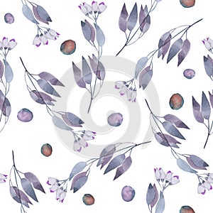 Seamless floral pattern with the watercolor simple blue abstract flowers