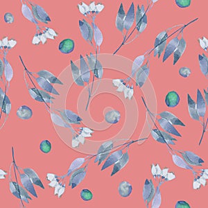 Seamless floral pattern with the watercolor simple blue abstract flowers