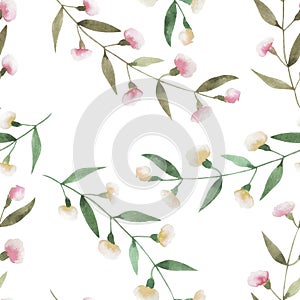 Seamless floral pattern with the watercolor simple pink abstract flowers