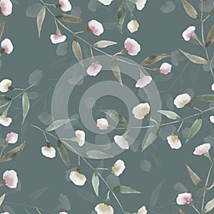 Seamless floral pattern with the watercolor simple pink abstract flowers