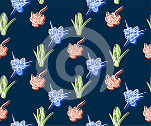 Seamless floral pattern with wild spring flower ornamental decorative background. Vector pattern. Print for textile, cloth, wallpa