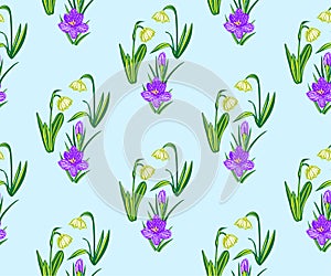 Seamless floral pattern with wild spring flower ornamental decorative background. Vector pattern. Print for textile, cloth, wallpa