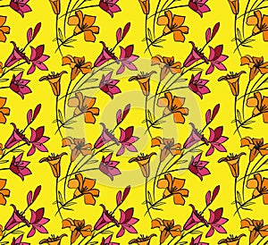 Seamless floral pattern on a yellow background