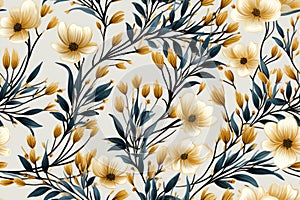 seamless floral pattern with yellow and blue flowers on a gray background