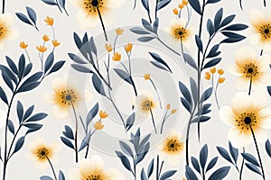 seamless floral pattern with yellow and blue flowers on a gray background