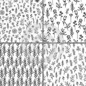 Seamless floral patterns set. Vector backgroun.