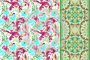 Seamless floral patterns set. Vintage flowers backgrounds and borders Vector