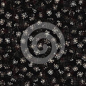 Seamless floral sepia grunge print texture background. Worn mottled flower bloom pattern textile fabric. Grunge rough