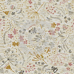 Seamless floral sepia grunge print texture background. Worn mottled flower bloom pattern textile fabric. Grunge rough