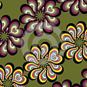 Seamless floral sixties style vintage multicolor pattern