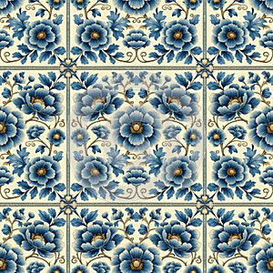 Seamless floral tapestry pattern in the style of Chinese