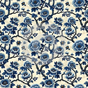 Seamless floral tapestry pattern in the style of Chinese