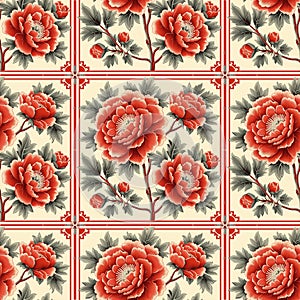 Seamless floral tapestry pattern in the style of Chinese